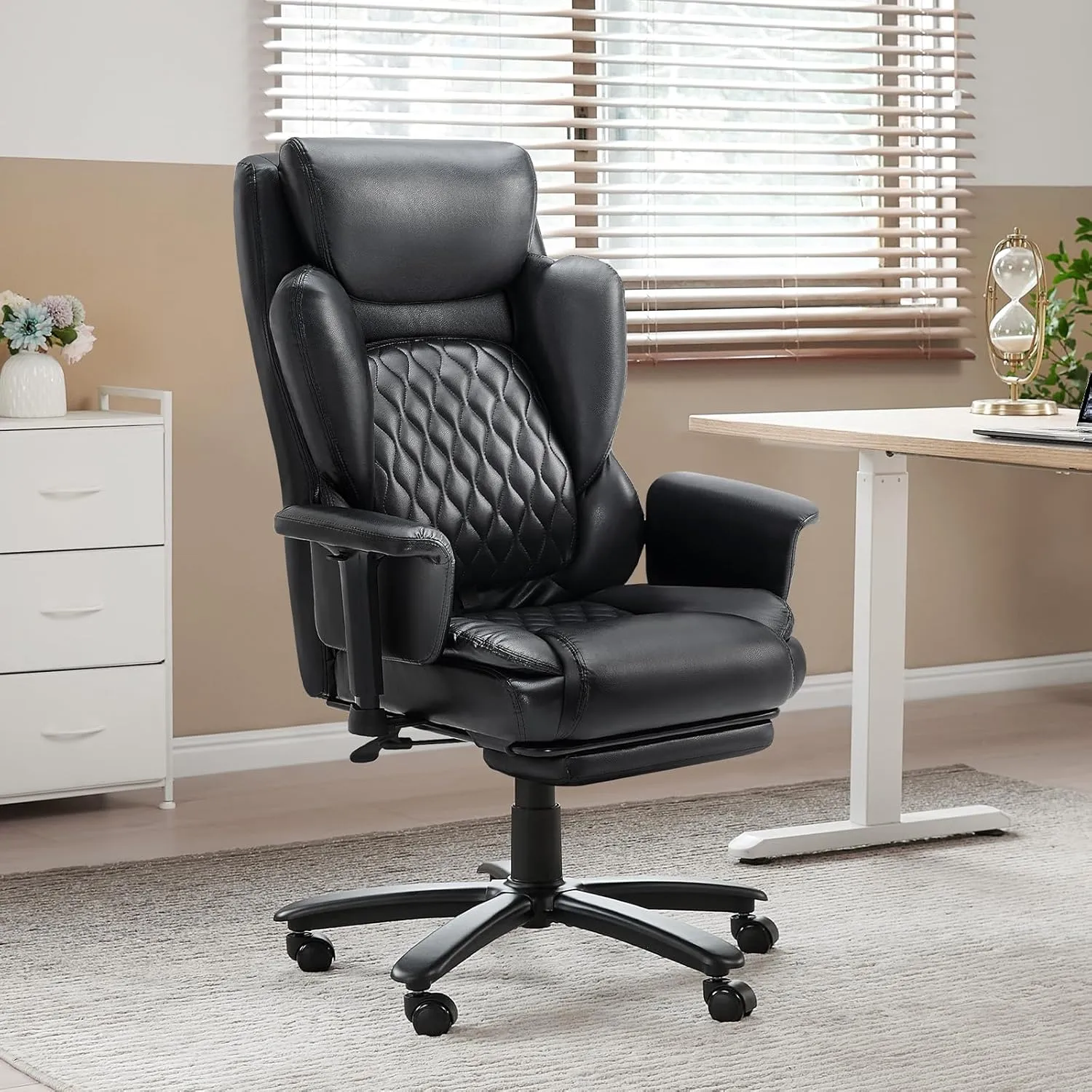 Bestier Home Office Chair High-Back, 500lbs Big and Tall Office Chair Wide Seat with Foot Rest, Comfy Computer Chair with Lumbar Support, Reclining and Heavy Duty Metal Base (Black PU Leather)