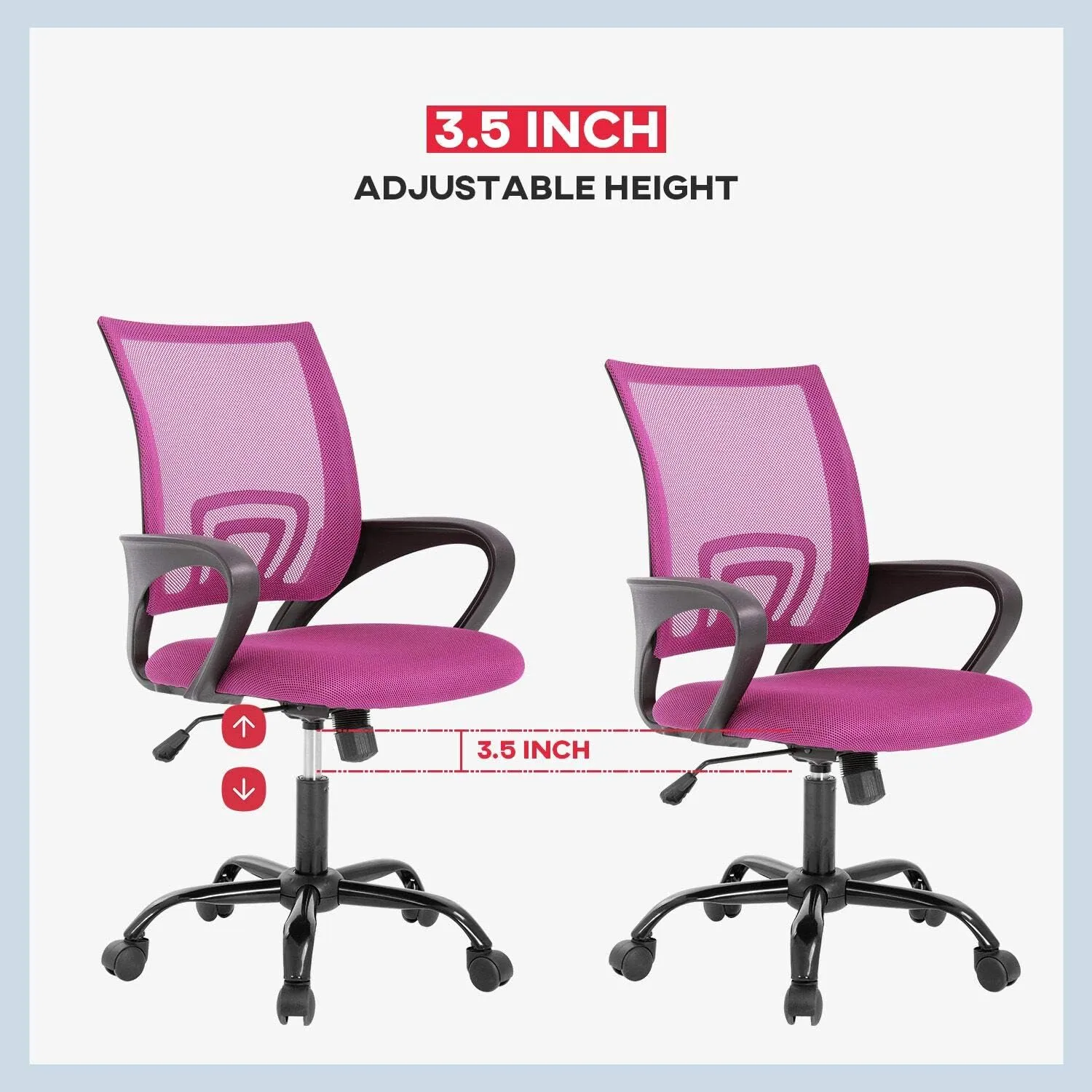 BestOffice Office Chair Ergonomic Cheap Desk Chair Mesh Computer Chair Lumbar Support Modern Executive Adjustable Stool Rolling Swivel Chair for Back Pain (Pink)