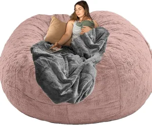 Big Huge Giant Bean Bag Chair Cover for Adults, (No Filler) Machine Washable Covers Bean Bag Chairs in Multiple Sizes and Colors Giant Foam-Filled Furniture Filled Furniture (Leather Pink, 6FT)