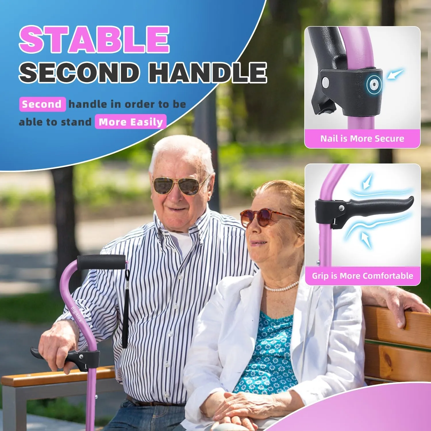 BigAlex Walking Cane, Adjustable Quad Cane with 4-Pronged Base for Elderly, Collapsible Walking Stick with Lift Handle, Canes with Foam Padding Grip for Men Women and Seniors