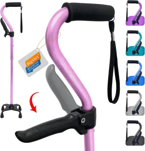 BigAlex Walking Cane, Adjustable Quad Cane with 4-Pronged Base for Elderly, Collapsible Walking Stick with Lift Handle, Canes with Foam Padding Grip for Men Women and Seniors