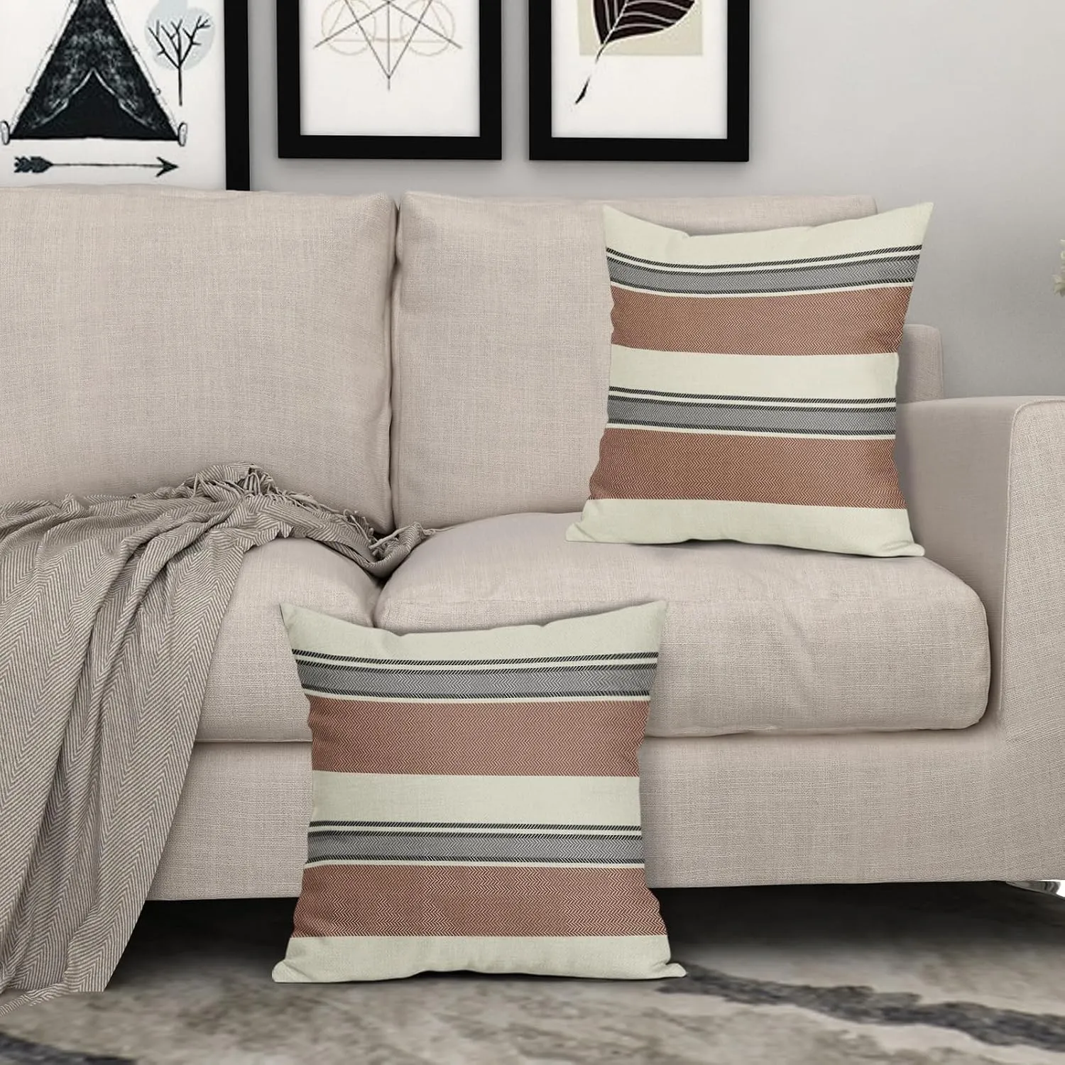 Black Brown Striped Pillow Covers 20x20 Set of 2 Boho Stripe Print Patterned Cream Decorative Outdoor Pillowcases Modern Farmhouse Throw Cushion Case Couch Sofa Bed Decor