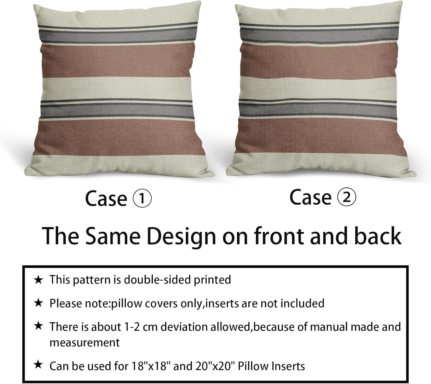 Black Brown Striped Pillow Covers 20x20 Set of 2 Boho Stripe Print Patterned Cream Decorative Outdoor Pillowcases Modern Farmhouse Throw Cushion Case Couch Sofa Bed Decor