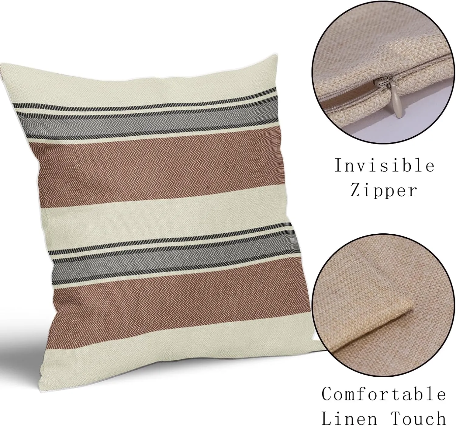 Black Brown Striped Pillow Covers 20x20 Set of 2 Boho Stripe Print Patterned Cream Decorative Outdoor Pillowcases Modern Farmhouse Throw Cushion Case Couch Sofa Bed Decor