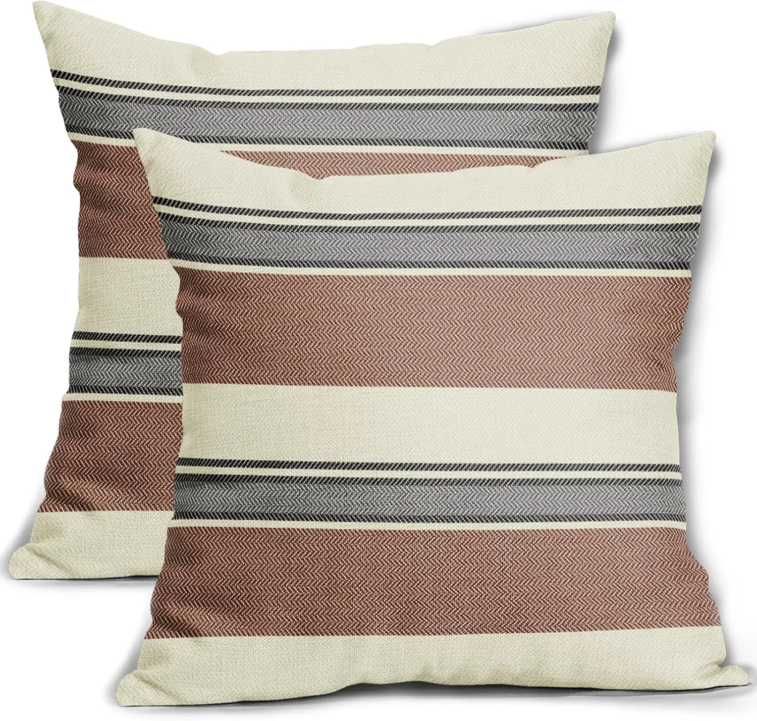 Black Brown Striped Pillow Covers 20x20 Set of 2 Boho Stripe Print Patterned Cream Decorative Outdoor Pillowcases Modern Farmhouse Throw Cushion Case Couch Sofa Bed Decor