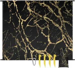 Black Gold Marble Beach Blanket, Sandproof Beach Mat, 68 x 59 Waterproof Quick Drying Sand Free Mat with 4 x Ground Spikes for Outdoor Travel Camping Hiking, Marble Texture
