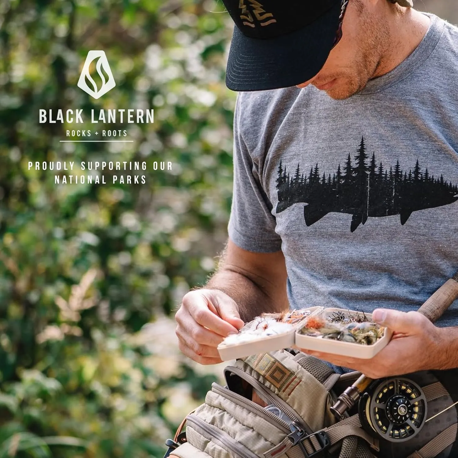 Black Lantern Graphic T-Shirts - Fish and Forest Men's Short Sleeve Tri-Blend Tshirt - Shirts for Nature Lovers