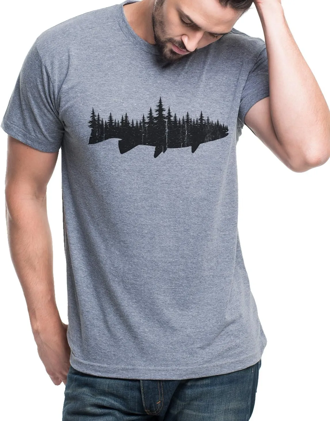 Black Lantern Graphic T-Shirts - Fish and Forest Men's Short Sleeve Tri-Blend Tshirt - Shirts for Nature Lovers
