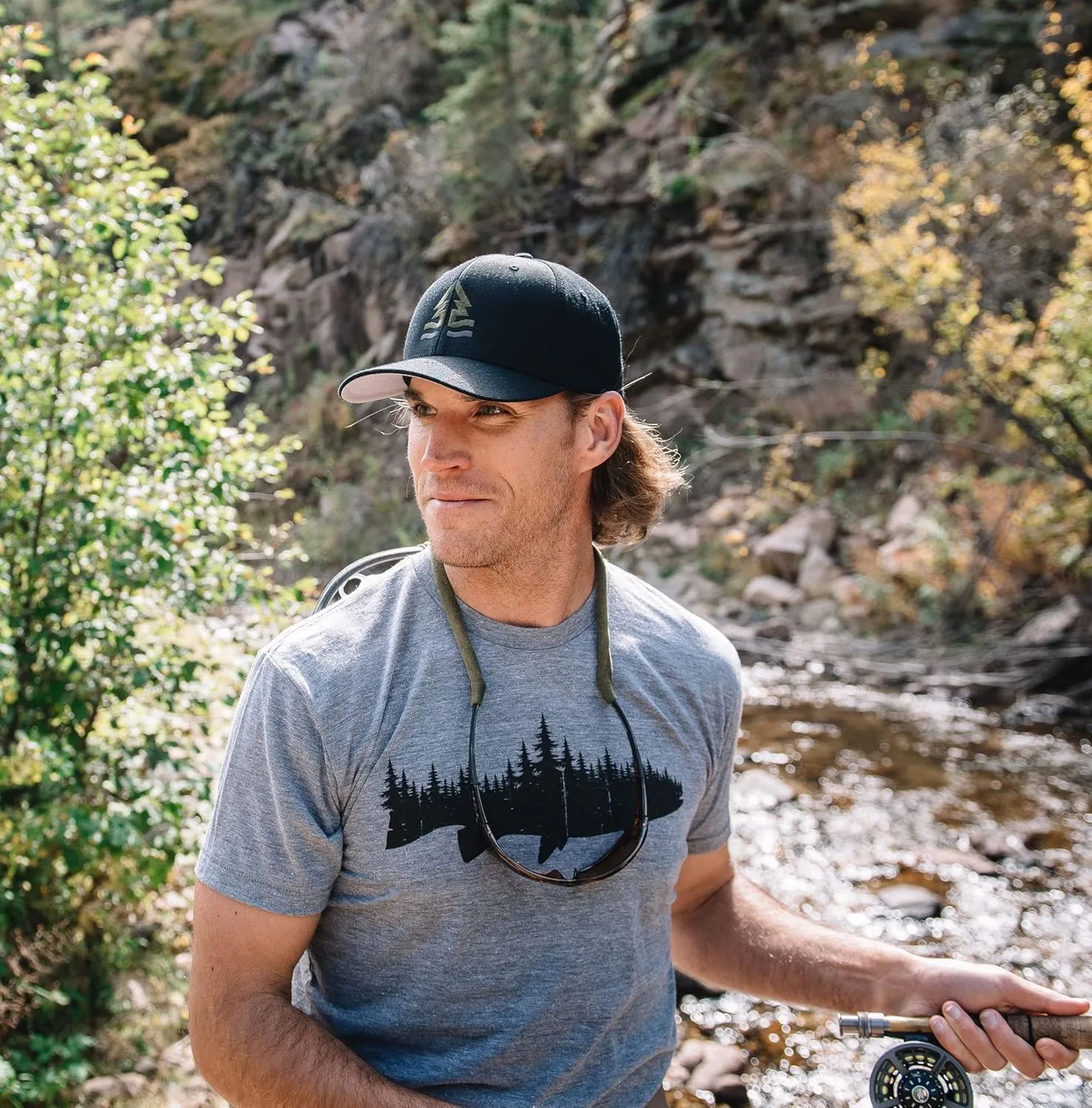 Black Lantern Graphic T-Shirts - Fish and Forest Men's Short Sleeve Tri-Blend Tshirt - Shirts for Nature Lovers