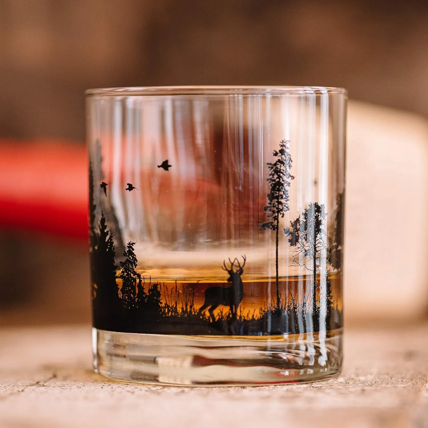 Black Lantern Whiskey Glasses - Set of 2 Old Fashioned Tumbler Glasses - Forest Animal Landscape Drinking Glasses for Cocktails Whiskey Scotch and Bourbon - Two Premium 11oz. Whiskey Glasses