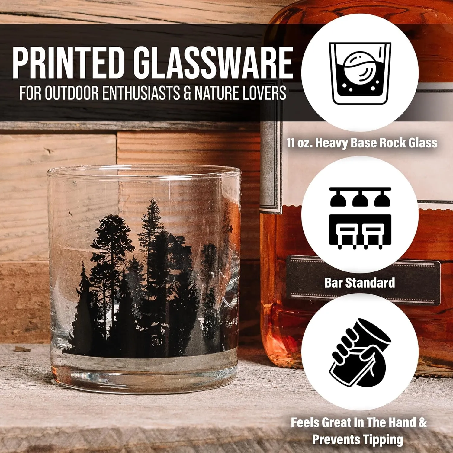 Black Lantern Whiskey Glasses - Set of 2 Old Fashioned Tumbler Glasses - Forest Animal Landscape Drinking Glasses for Cocktails Whiskey Scotch and Bourbon - Two Premium 11oz. Whiskey Glasses