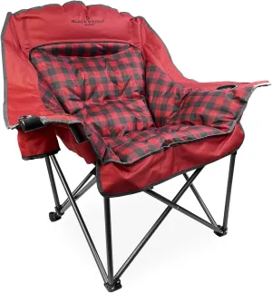 Black Sierra Plush XL Camping Chair for Adults, Oversized Outdoor Folding Chair Supports 400 lbs, Heavy Duty Padded Seat with Cup Holders and Carry Bag, Perfect for Tailgating, Sports, or Patio Use