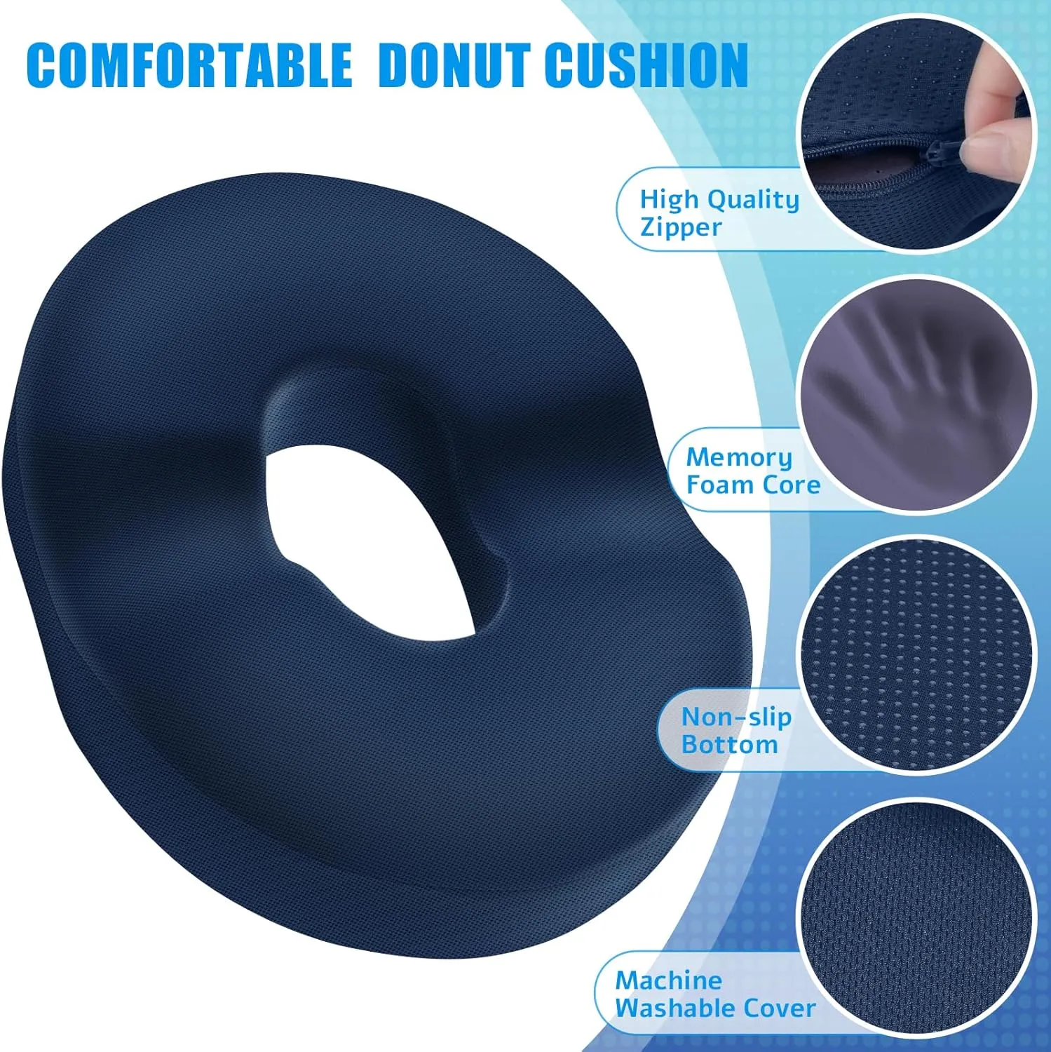 BlissTrends Donut Pillow Seat Cushion,Donut Chair Cushions for Postpartum Pregnancy & Hemorrhoids,Tailbone Pain Relief Cushion,Memory Foam Lifting Cushions for Office&Home Chairs (Blue)