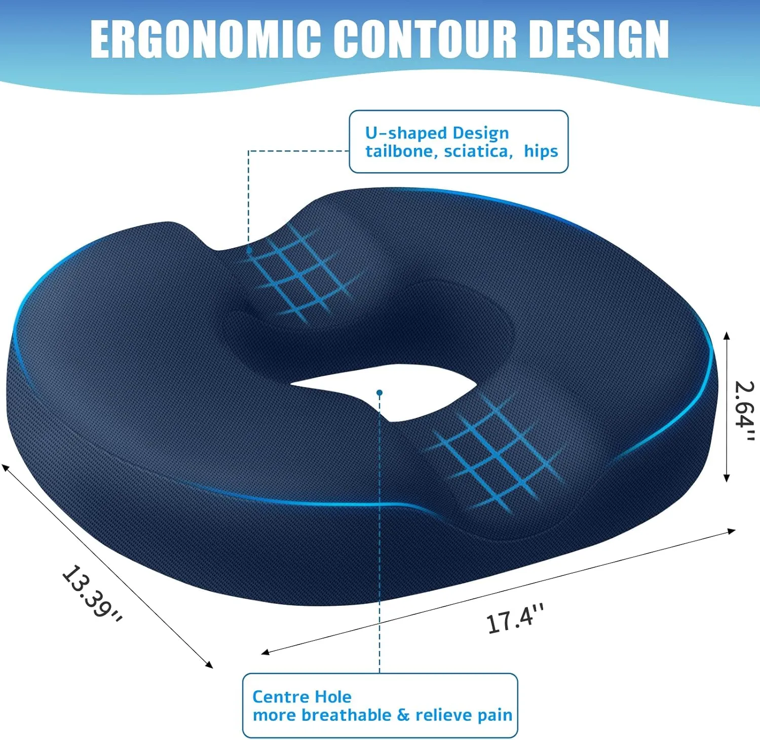 BlissTrends Donut Pillow Seat Cushion,Donut Chair Cushions for Postpartum Pregnancy & Hemorrhoids,Tailbone Pain Relief Cushion,Memory Foam Lifting Cushions for Office&Home Chairs (Blue)