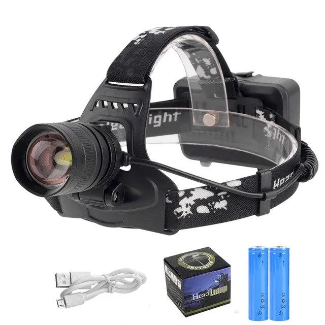 BORUiT XHP50 LED Headlamp Zoomable Flashlight Waterproof Camping Hunting Headlight Lanterns Tactical Head Torch by 18650 Battery