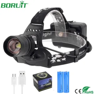 BORUiT XHP50 LED Headlamp Zoomable Flashlight Waterproof Camping Hunting Headlight Lanterns Tactical Head Torch by 18650 Battery