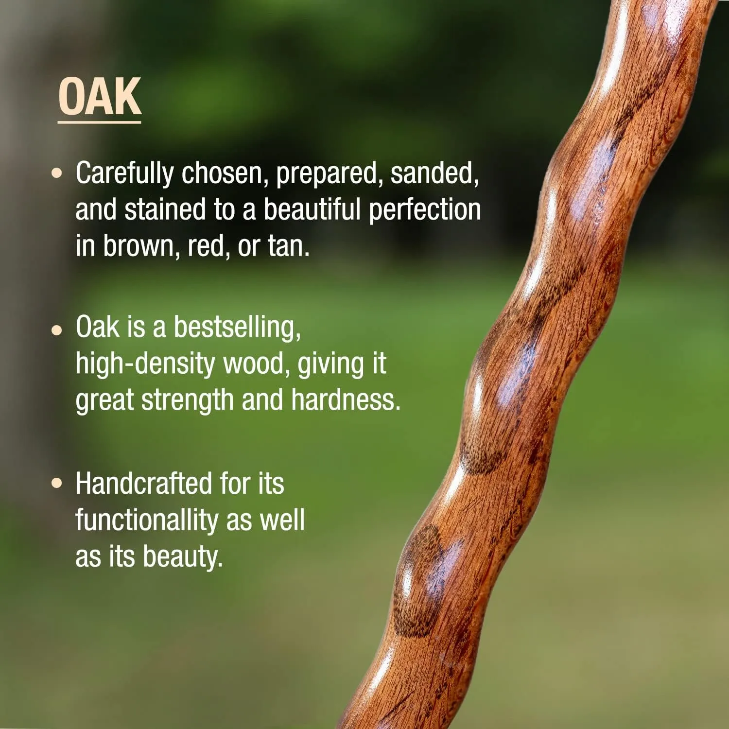 Brazos Handcrafted Wood Walking Stick, Twisted Oak, Traveler Style, for Men & Women, Made in The USA, 55"