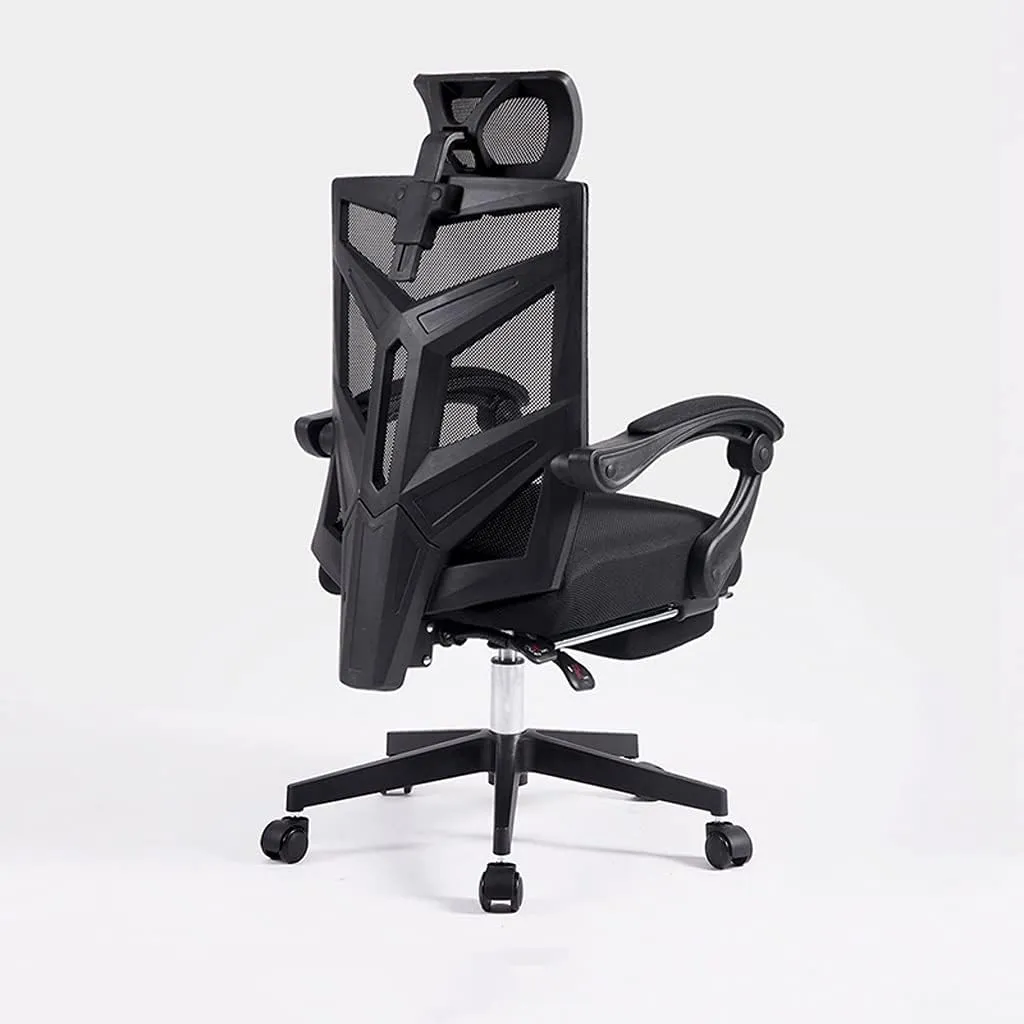 Breathable Office Chair with Pulley Bracket,Ergonomic mesh Adjustable Desk Chair with armrests, for Office, Dormitory, Home Gift (Color : White) (Black)