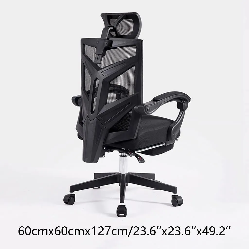 Breathable Office Chair with Pulley Bracket,Ergonomic mesh Adjustable Desk Chair with armrests, for Office, Dormitory, Home Gift (Color : White) (Black)