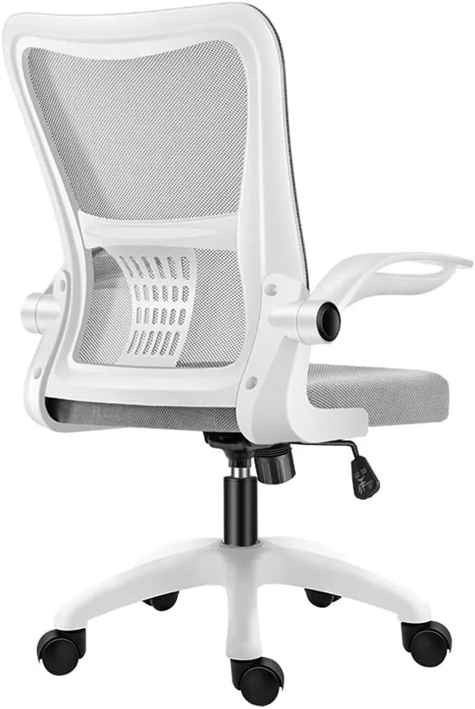 Breathable Office Chair with Pulley Bracket,Ergonomic mesh Adjustable Desk Chair with armrests, for Office, Dormitory, Home Unique (Light Gray)