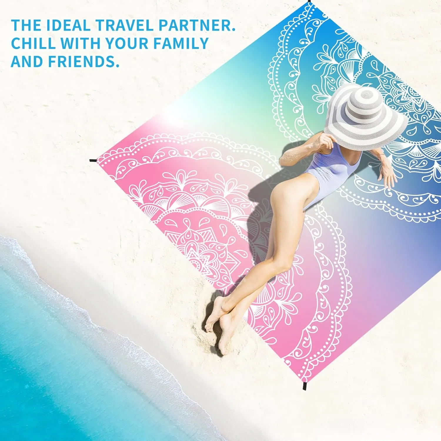 BYDOLL Beach Blanket Waterproof Sandproof 78''×81'' Suits1-4 Adults Compact Lightweight Oversized Sand-Free Blanket Large Picnic Mat for Beach Travel Camping Hiking