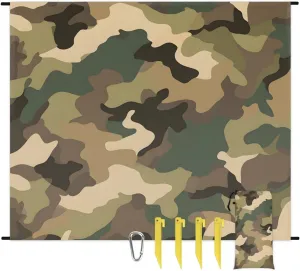 Camouflage Print Beach Blanket, Sandproof Beach Mat, 68 x 59 Waterproof Quick Drying Sand Free Mat with 4 x Ground Spikes for Outdoor Travel Camping Hiking, Camo