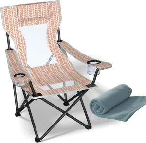 Camp Chair Mesh High Back Ergonomic with Cup Holder Armrest Pocket Headrest Breathable Portable Supports 200 lbs for Outdoor B Colour:B