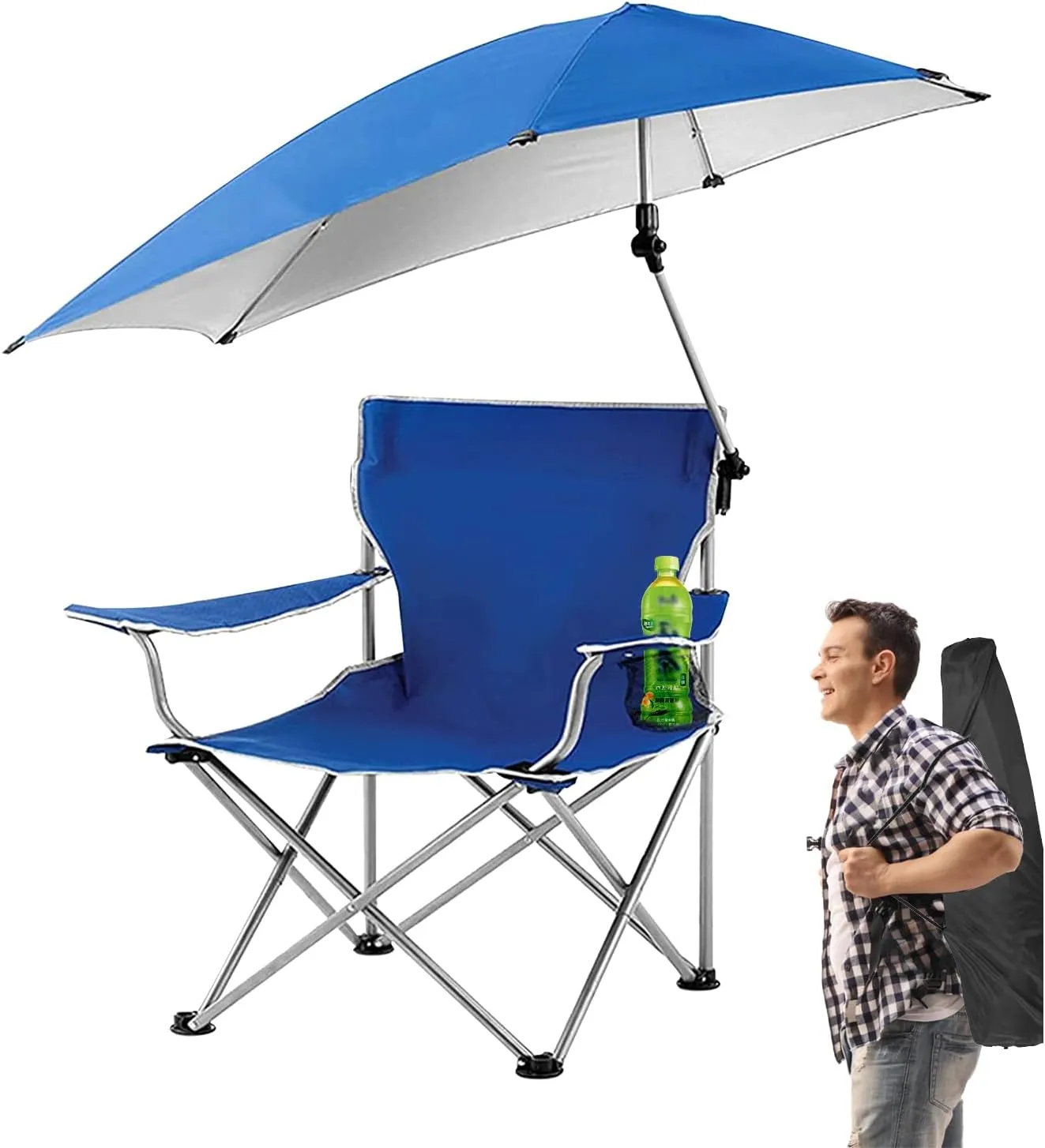 Camp Chairs with Shade Canopy Chair, Folding Portable Beach Chairs with Umbrella, Heavy Duty Lawn Chair Support 220 LBS for Outdoor Fishing Garden Patio(Blue)