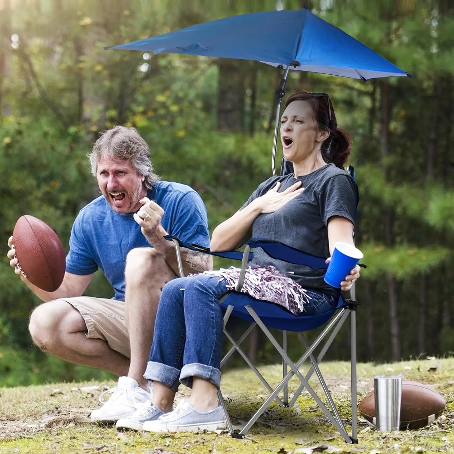 Camp Chairs with Shade Canopy Chair, Folding Portable Beach Chairs with Umbrella, Heavy Duty Lawn Chair Support 220 LBS for Outdoor Fishing Garden Patio(Blue)