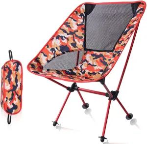 Camping Accessory Outdoor Camouflage Portable Folding Camping Chair Light Fishing Beach Chair Aviation Aluminum Alloy Backrest Recliner (Color : Orange)