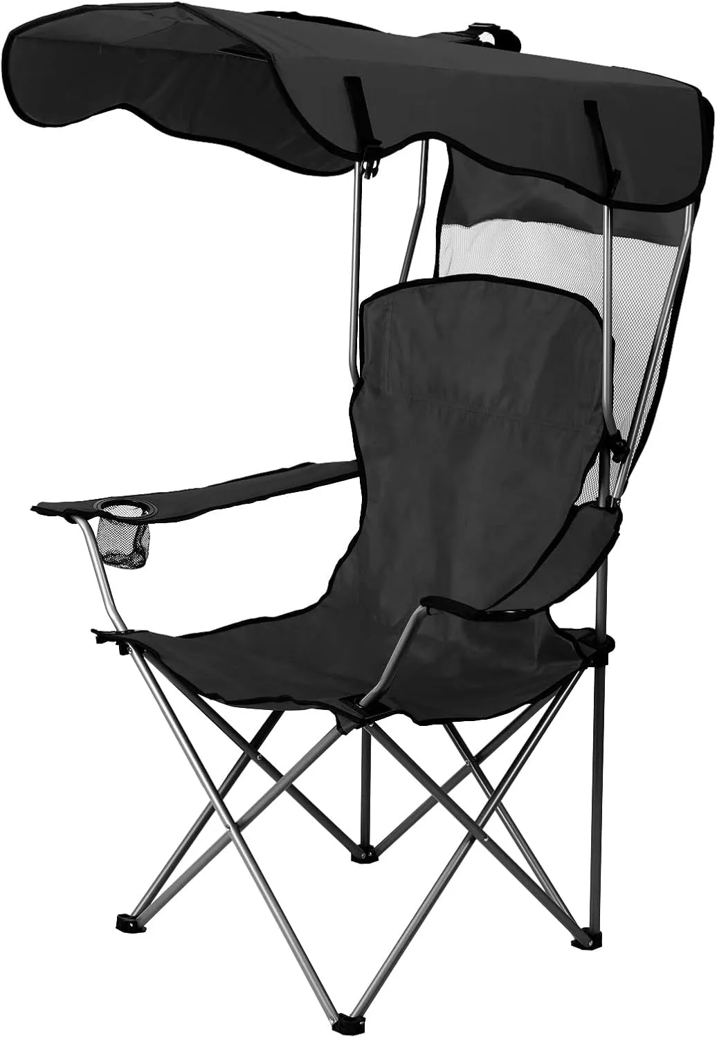 Camping Chair, High and Wide Folding Camp Tilt UV Sun Protection Canopy Chair, Lawn Chair with Cup Holder, Side Pocket, for Beach/Outdoor/Travel/Picnic/Patio