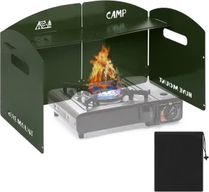 Camping Stove Windscreen 4 Plates Steel Camp Stove Windscreen Folding Outdoor Picnic Cooker Stove Wind Screen Windshield with Drawstring Bag for Camping, Hiking, Picnic, Backpacking, Cooking