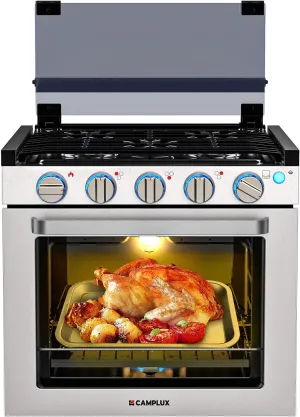 CAMPLUX Classic RV Stove Propane Range 21 Inches, Propane Oven with 3 Burners Cooktop for RV, RV Propane Oven Stove Combo 28,100 BTU/Hr, Stainless Steel RGS21MSF