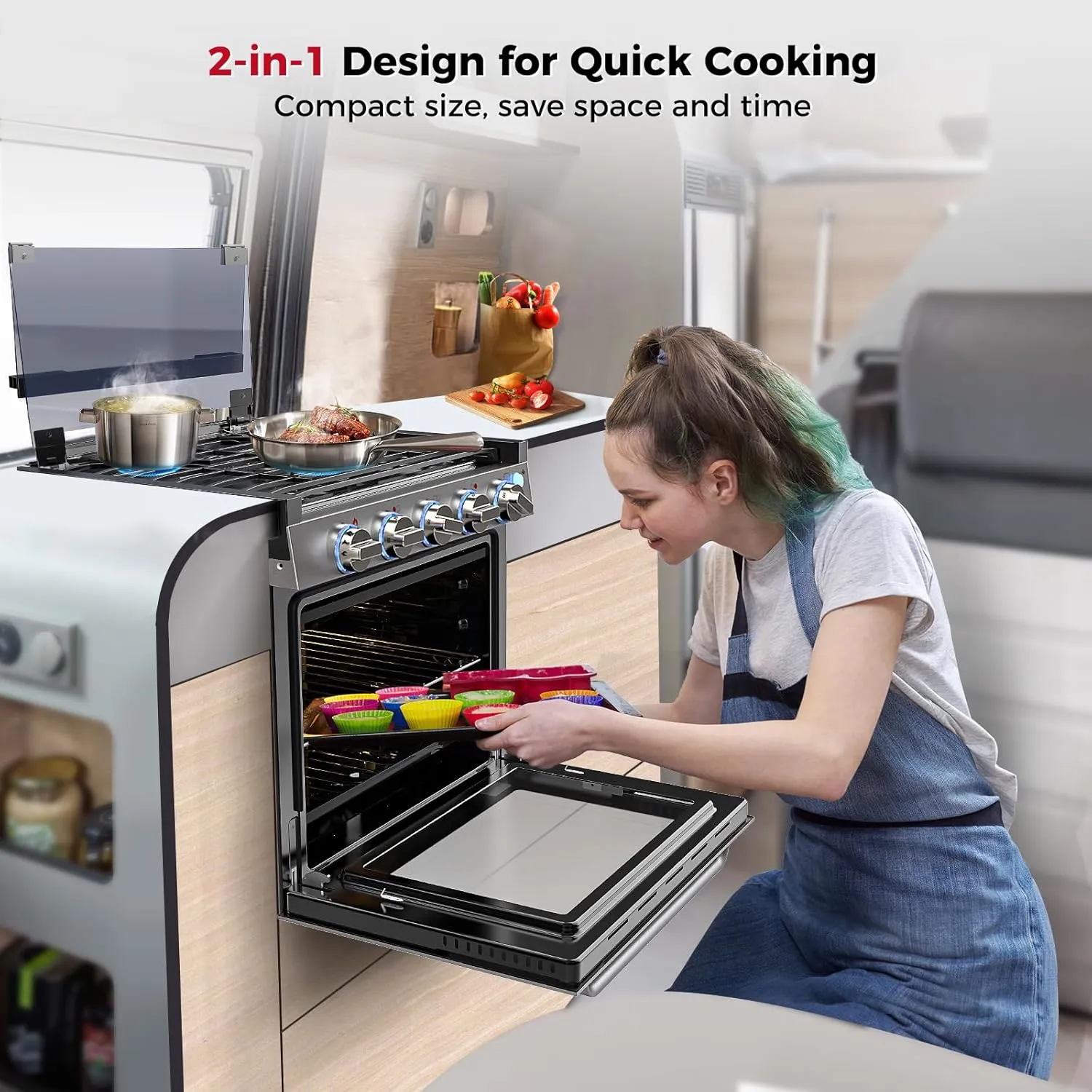CAMPLUX Classic RV Stove Propane Range 21 Inches, Propane Oven with 3 Burners Cooktop for RV, RV Propane Oven Stove Combo 28,100 BTU/Hr, Stainless Steel RGS21MSF
