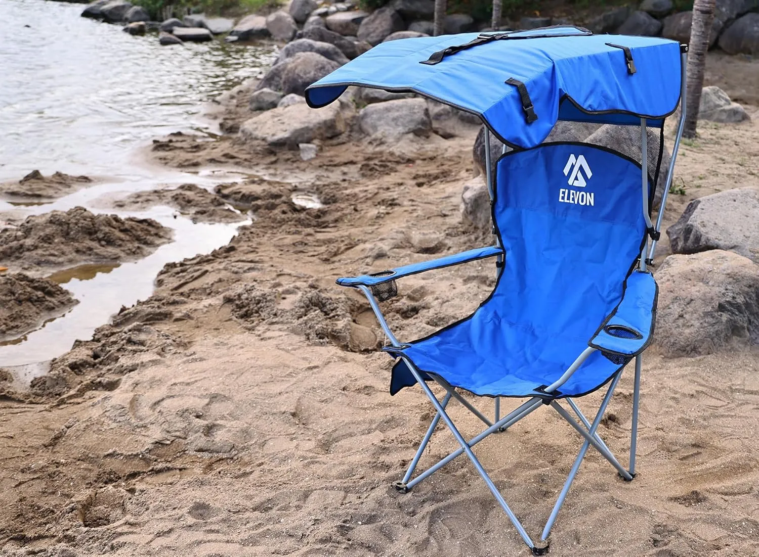 Canopy Chair Folding Camping Recliner Support with Carrying Bag, Blue