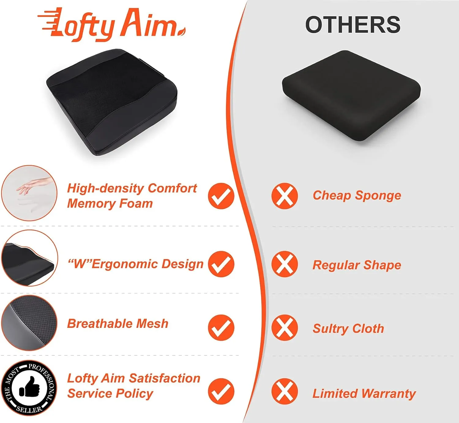 Car Seat Cushion, Comfort Memory Foam Car Cushions for Driving - Sciatica & Lower Back Pain Relief, Driver Seat Pillow for Auto, Office Chair, Wheelchair - Black