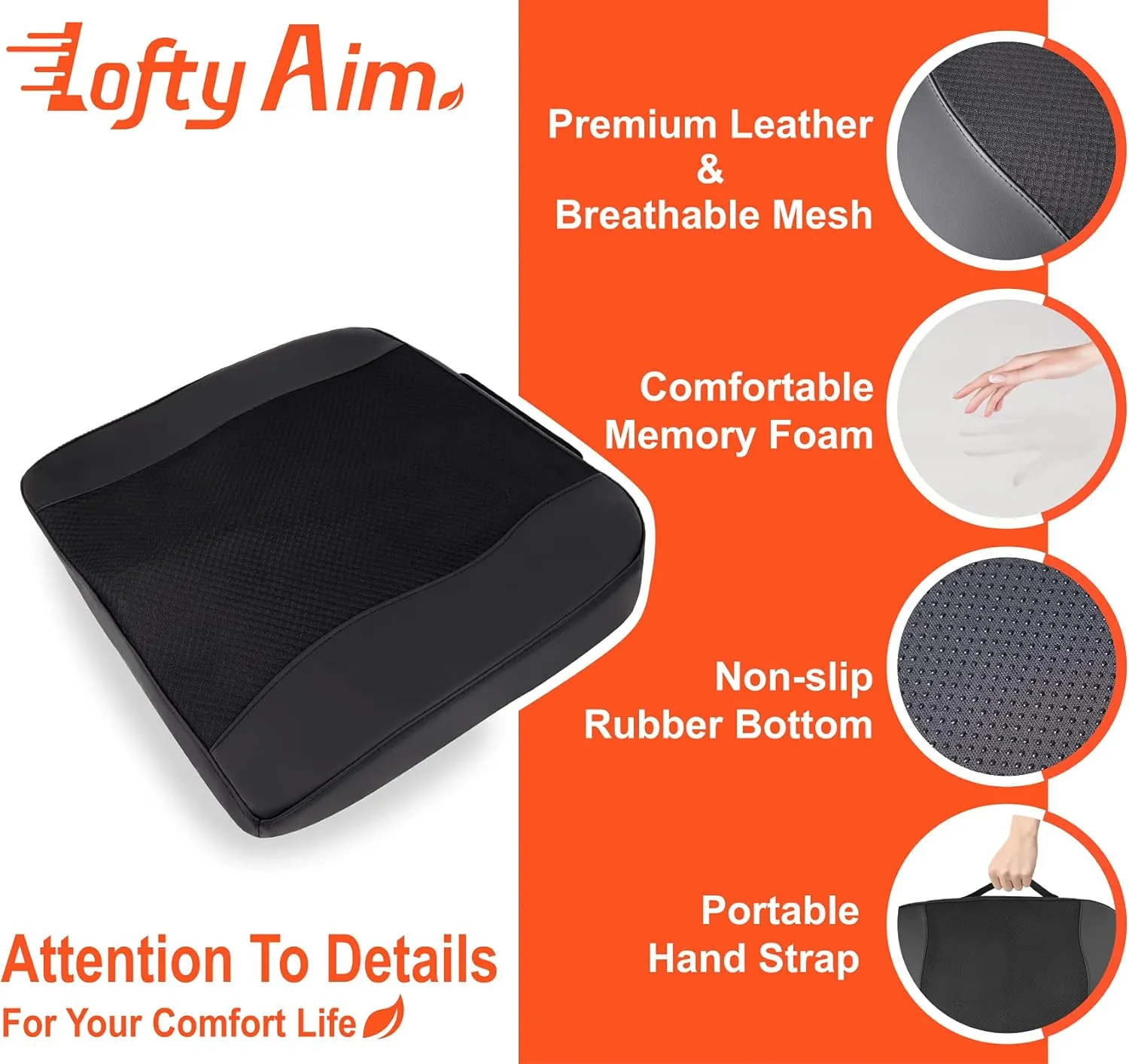 Car Seat Cushion, Comfort Memory Foam Car Cushions for Driving - Sciatica & Lower Back Pain Relief, Driver Seat Pillow for Auto, Office Chair, Wheelchair - Black