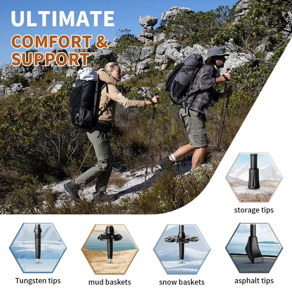 Carbon Fiber Collapsible Trekking Poles - Lightweight Telescopic Sticks for Walking, Hiking, and Climbing