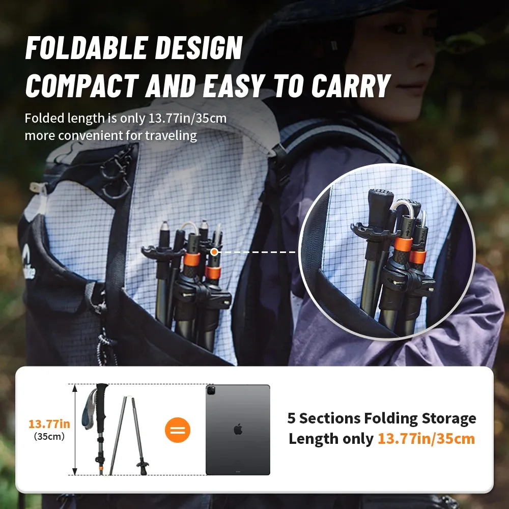 Carbon Fiber Trekking Poles - 7075 Aluminum Alloy, Five-Section Folding Walking Sticks for Climbing and Hiking