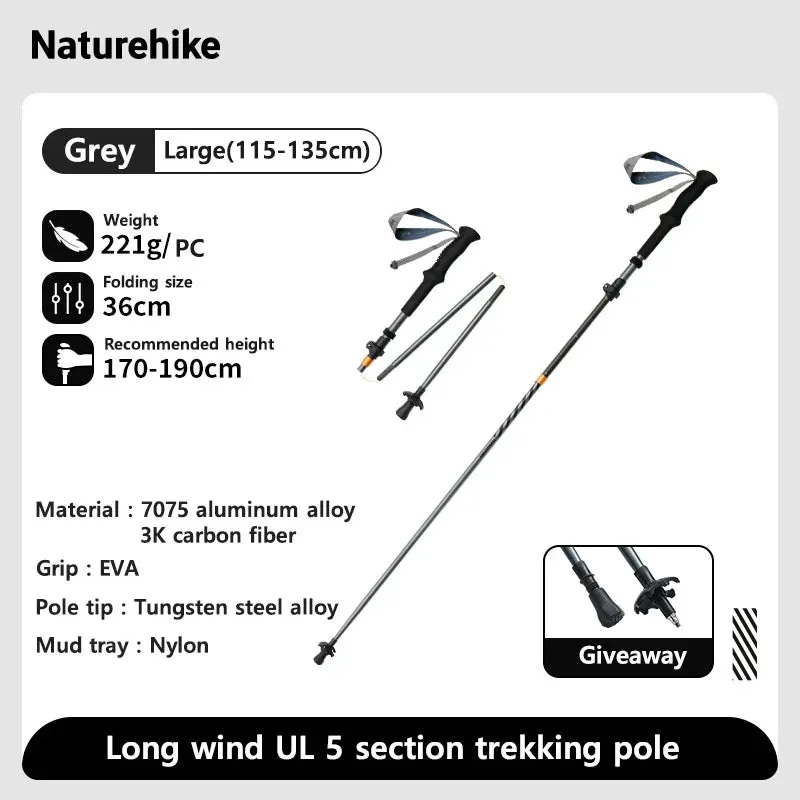 Carbon Fiber Trekking Poles - 7075 Aluminum Alloy, Five-Section Folding Walking Sticks for Climbing and Hiking