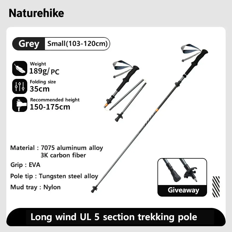 Carbon Fiber Trekking Poles - 7075 Aluminum Alloy, Five-Section Folding Walking Sticks for Climbing and Hiking