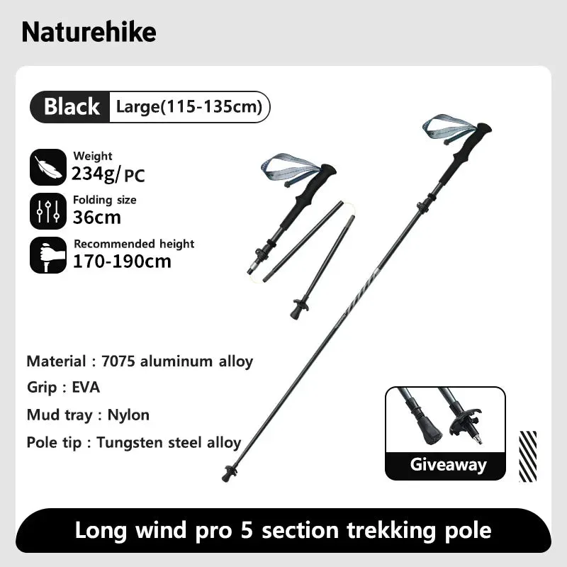 Carbon Fiber Trekking Poles - 7075 Aluminum Alloy, Five-Section Folding Walking Sticks for Climbing and Hiking