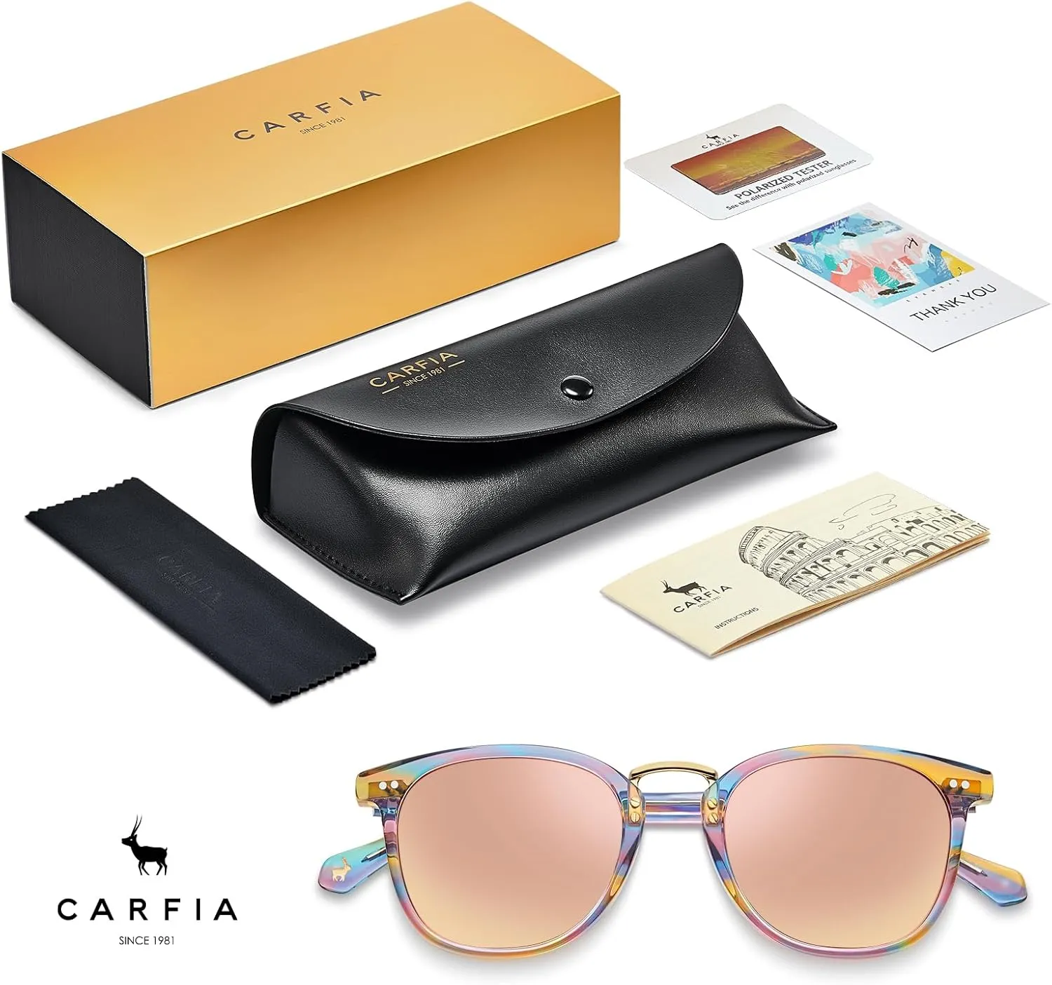 CARFIA Fashion Acetate Polarized Womens Sunglasses Small Face Retro Metal Bridge Sunnies CA5015