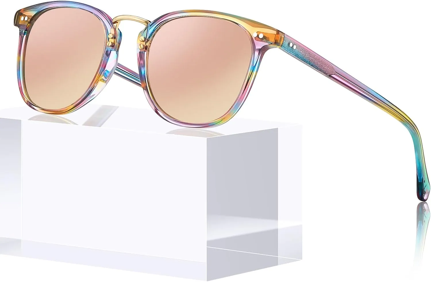 CARFIA Fashion Acetate Polarized Womens Sunglasses Small Face Retro Metal Bridge Sunnies CA5015