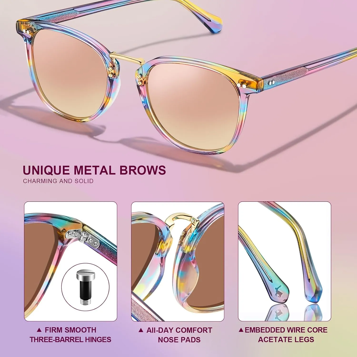 CARFIA Fashion Acetate Polarized Womens Sunglasses Small Face Retro Metal Bridge Sunnies CA5015