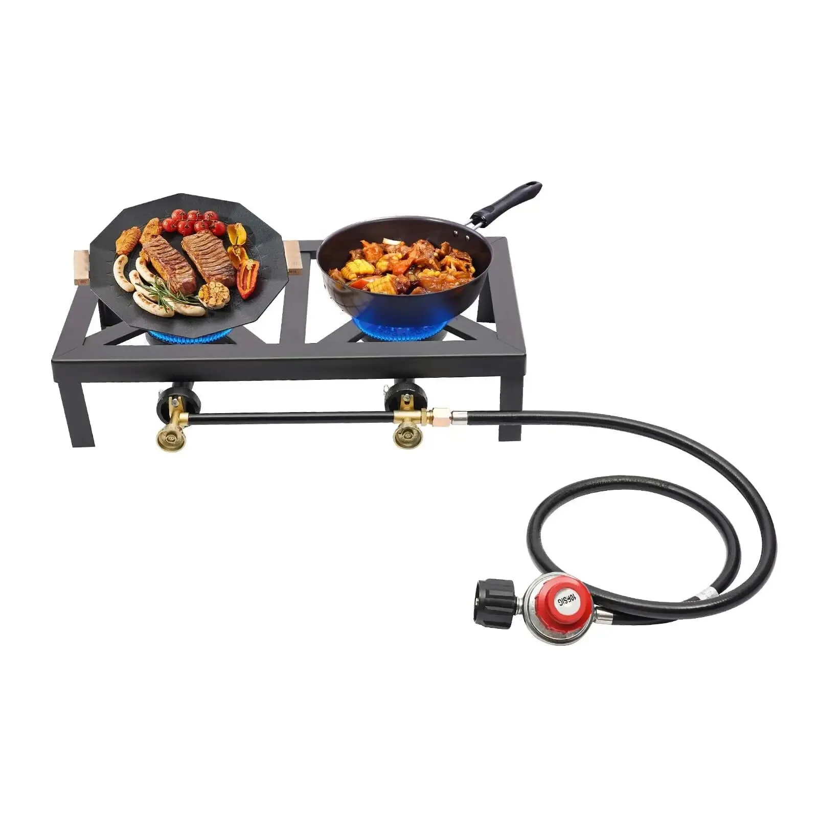 Cast Iron Double Burner Portable Outdoor Camp Stove Propane Gas LPG BBQ Cooker
