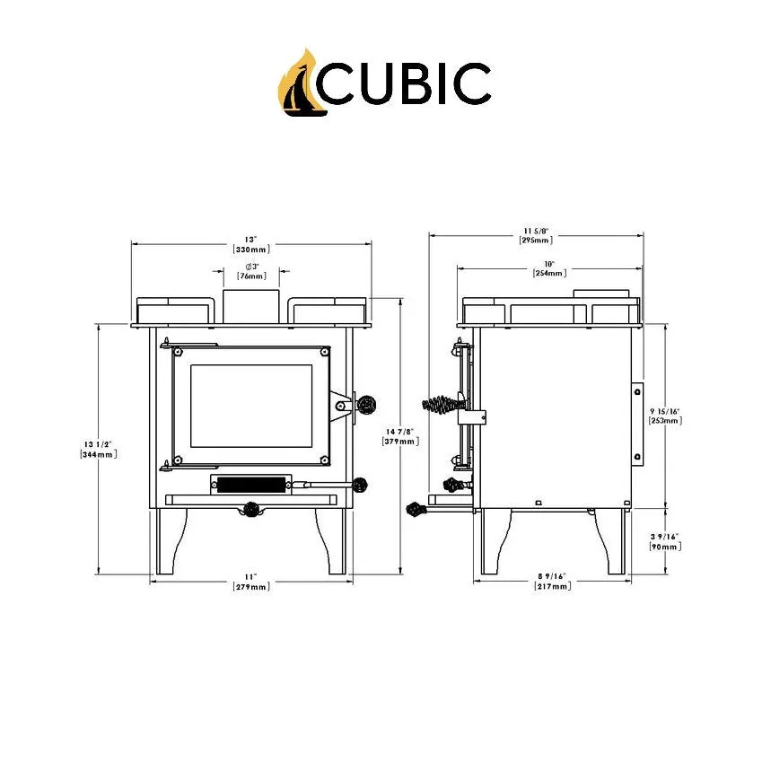 CB-2000-BL GRIZZLY Cubic Mini Wood Stove Black