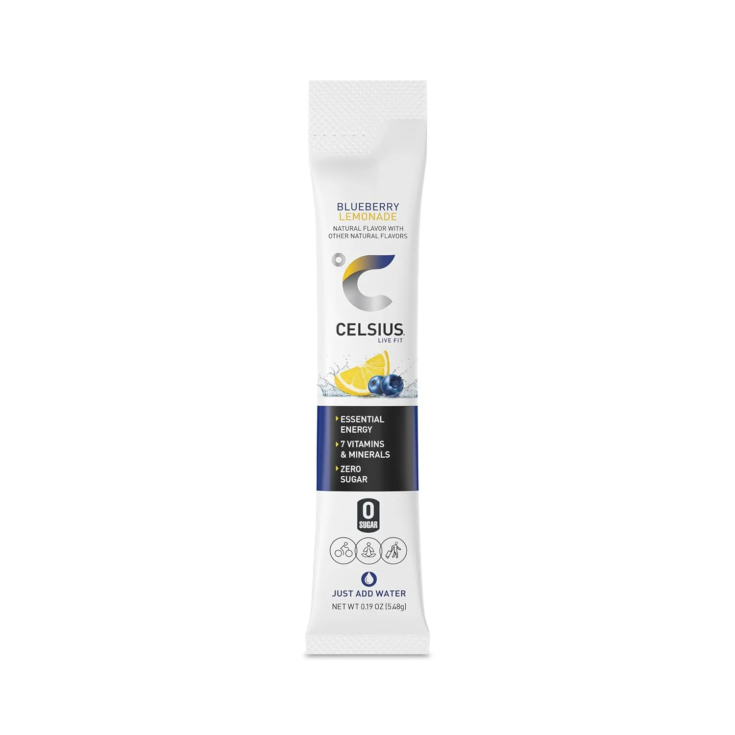 CELSIUS® On-the-Go Powder Sticks Blueberry Lemonade, Essential Energy 2.6 Oz (14 Sticks per Pack)
