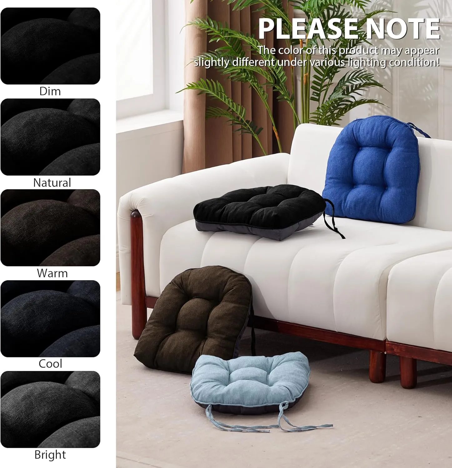 Chair Cushions for Dining Chairs, Seat Cushions for Kitchen Chairs, Indoor Seat Cushions with Ties, Tufted Foam Chair Pads, Non Slip Chair Cushions Set of 4, 15.5" x 15.5" x 4", Black