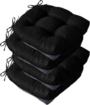 Chair Cushions for Dining Chairs, Seat Cushions for Kitchen Chairs, Indoor Seat Cushions with Ties, Tufted Foam Chair Pads, Non Slip Chair Cushions Set of 4, 15.5" x 15.5" x 4", Black